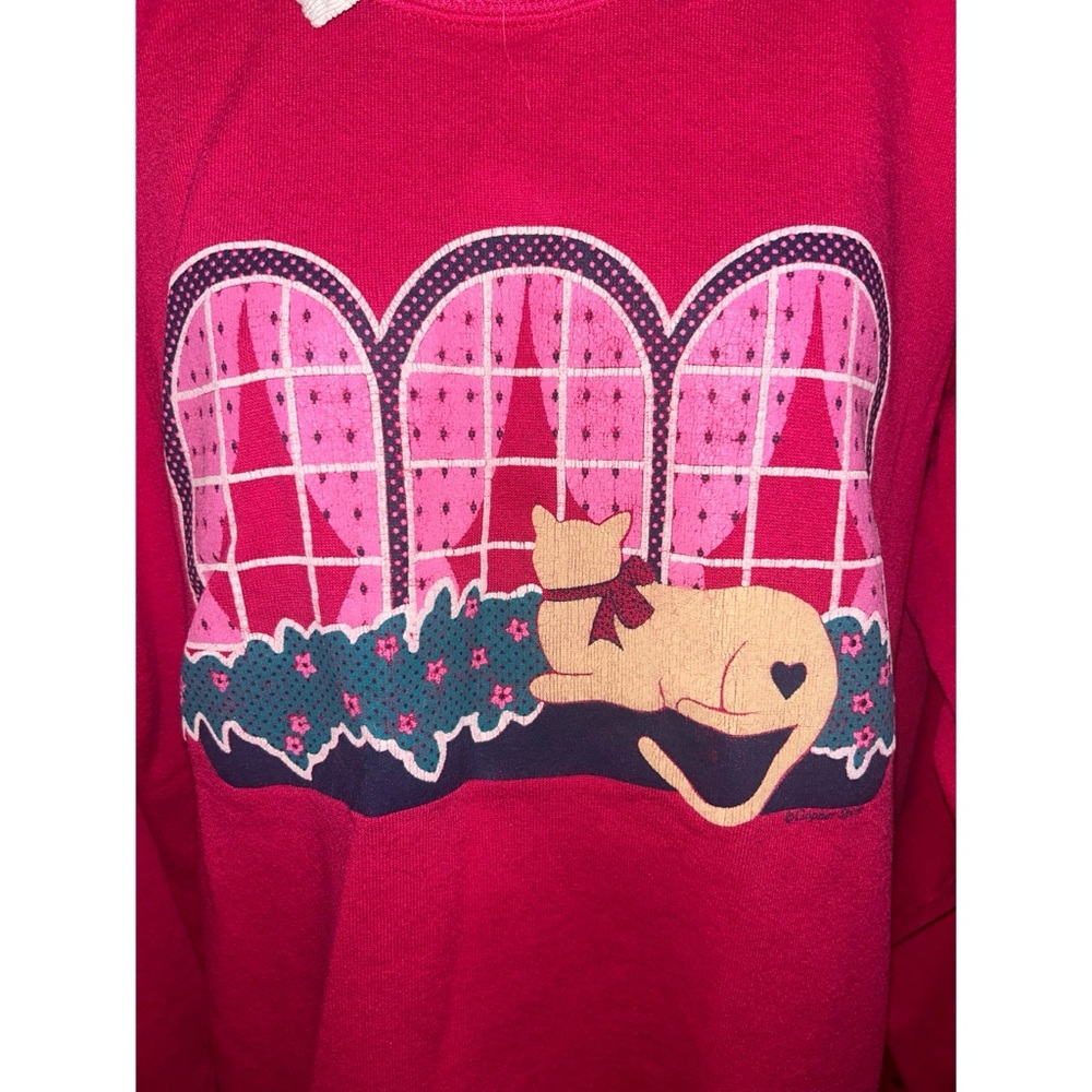Hot Pink Cat Graphic Sweatshirt with White Collar - Picture 3 of 7